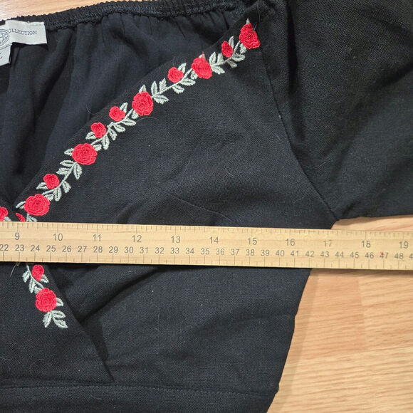 Herencia Collection Rose Embroidered Wrap Top L Cotton Linen Cottage Whimsigoth - Picture 11 of 12